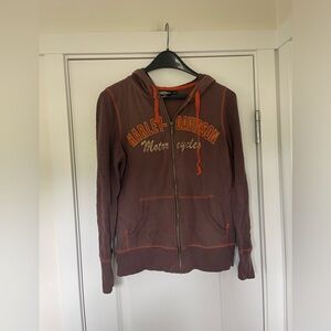 Brown and orange zip up biker layering jacket